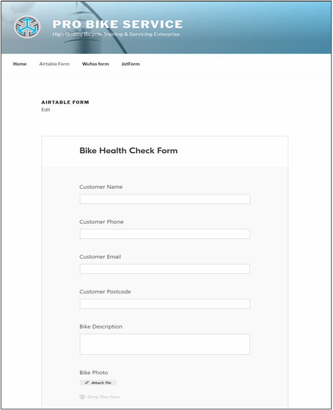 IT System: Airtable Bike Health Check Form